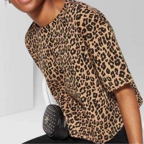 Wild Fable Leopard Print T-Shirt Women's Size S Brown Short Sleeve Boxy Top - Picture 7 of 7